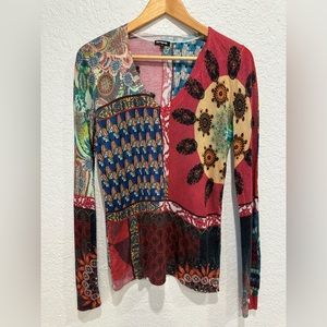 Desigual graphic long sleeve top, size M